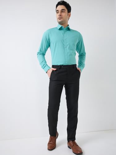 Image of Raymond Men Slim Fit Fil-A-Fil Pattern Pure Cotton Semi Cutaway Collar Full Sleeve Formal Shirt