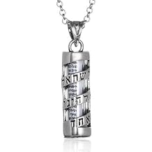 Alef Bet by Paula Sterling Silver Shema Israel Mezuzah Necklace With Hebrew Prayer Scroll on 18 Inch Adjustable Rolo Chain Unisex Religious Gift