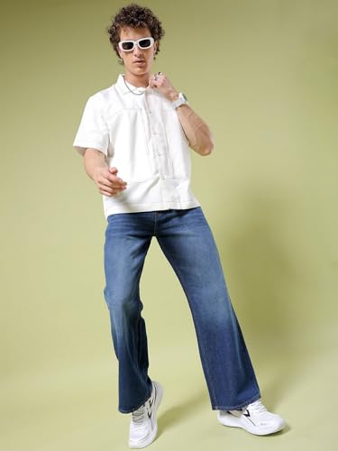Image of The Indian Garage Co Men Bootcut Loose Fit Solid Mid-Rise Jeans
