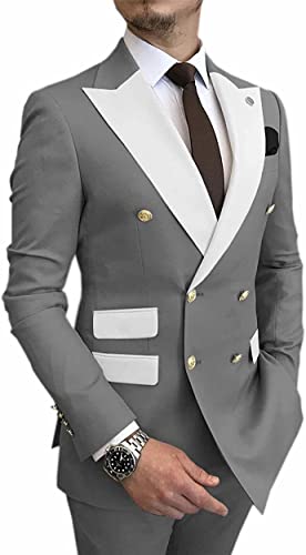 Men's Slim Fit Suit 2 Piece Set Prom Peak Lapel Contrast Color Wedding Tuxedo Double Breasted (Blazer+Pant)4
