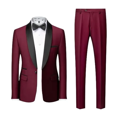 Men Color Block Collar Suits Business Casual Jacket Trousers Blazers Coat Pants Blue Black 2 Pieces Set