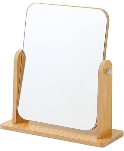 Image of Basto Wooden Tabletop Makeup Mirror - 360 Rotating Adjustable Vanity Desk Mirror, Portable for Bathroom, Bedroom, Living Room, Shaving & Makeup (Small)