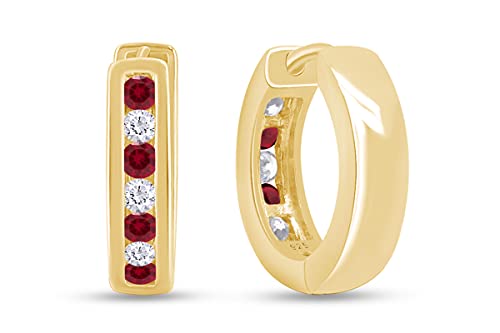 Huggie Earrings for Women, 14K Gold Over Sterling Silver Hoop Earrings with Simulated Ruby and White Cubic Zirconia, Dainty Elegant Jewelry Gift3