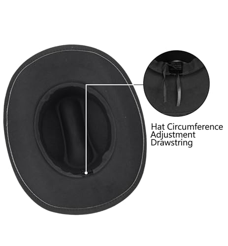 Image of Women-Classic-Western-Cowboy-Shapeable-Hat - Men-Roll-Up-Wide-Brim-Felt-Fedora-Hats-Cowgirl-Hat with Belt Buckle(M-L)