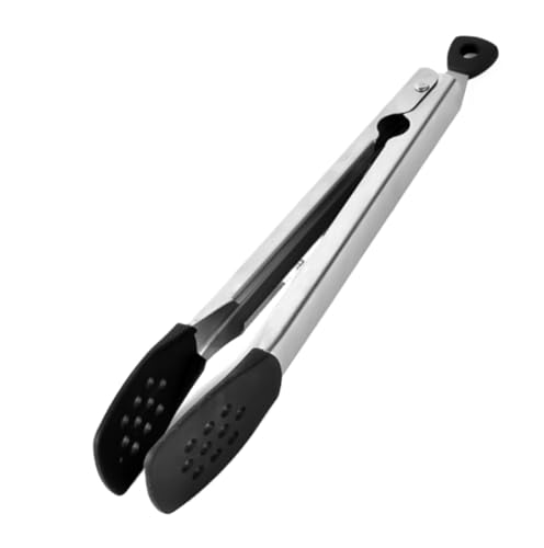 SAGELSHN Pinzas Cocina Barbacoa Pinzas For Parrilla De Acero Inoxidable, Pinzas For Alimentos De Silicona, Adecuadas For Picnic, Pinzas For Alimentos For Acampar Pinzas para Asar(Black)