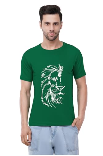 Image of Caseria Men's Cotton Printed T-Shirt -Lion Face | 100% Cotton | Half Sleeves | Regular Fit | Printed | Round Neck | Graphic T Shirt