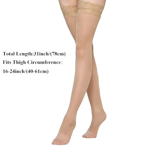 Image of Thigh High Stockings Lace Top, Women's Semi Sheer Sexy Stay Up Halloween Lingerie Thigh High Stockings