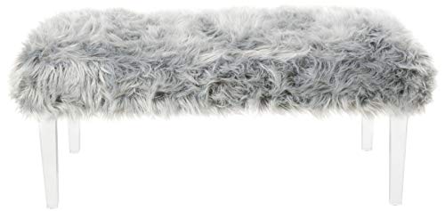 Iconic Home Trento Modern Contemporary Faux Fur Acrylic Leg Bench, Grey #TOP1