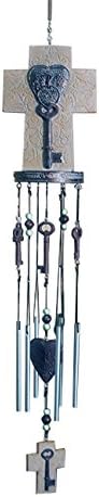 The Faith Collection FC-1735 Resin Key to My Heart Cross Wind Chime Keychain, 17"