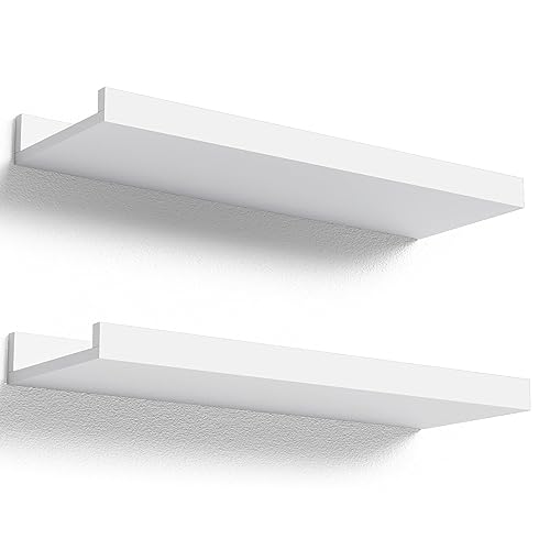 Boswillon Floating Shelves Set of 2, Small Wall Shelf with Lip, 16in, White