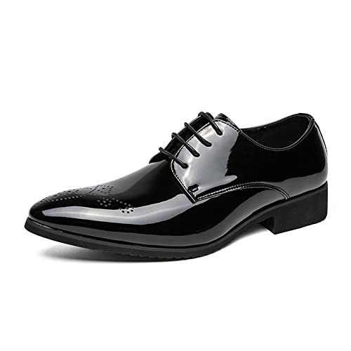 Dress Oxford Shoes for Men Lace Up Brogue Pointed Toe Faux Leather Derby Shoes Block Heel Non Slip Rubber Sole Slip Resistant Wedding(Black,10 M US)