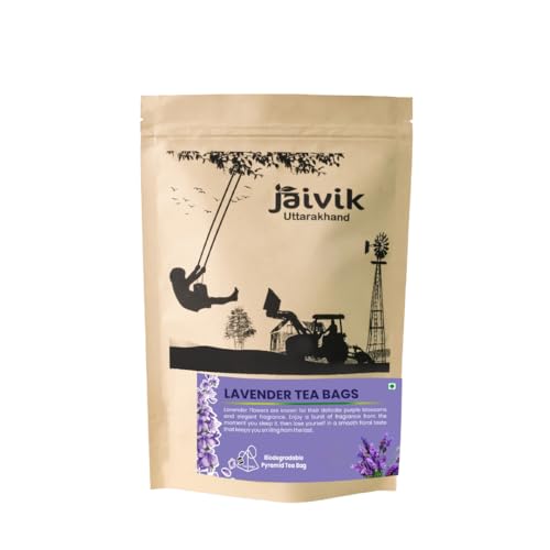 Image of Jaivik Uttarakhand - Lavender Flowers Buds Tea Bags (30), Sun Dried Flowers, Lavandula angustifolia, Hair growth, Blood pressure, Pack of 1