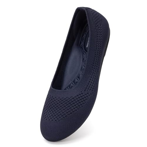 Frank Mully Women's Wide Width Flats Ballet Flats Round Toe Knit Flat Shoes with Arch Support Wide Toe Box