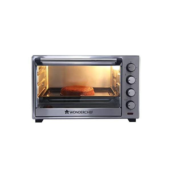 Wonderchef Oven Toaster Griller (OTG) – 60 litres, Steel with Rotisserie, Auto-Shut Off, Heat-Resistant Tempered Glass, 6-Stage Heat Selection Bake, Grill, Roast | Easy clean