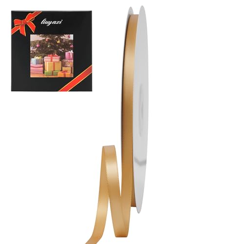 LIUYAXI Old Gold Double Faced Satin Ribbon, 1/4" X Continuous 50 Yards, Thin Ribbons Perfect for Gift Wrapping Wedding Invitation Card Hair Bows Tag Floral Arrangement DIY Craft