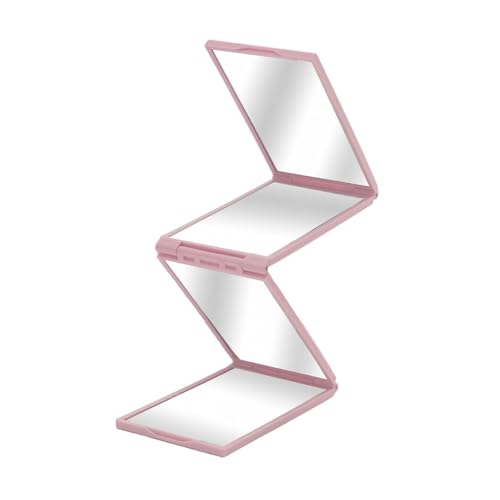 Oshhni Espejo de Maquillaje Plegable Mirador de Belleza Mirror Compacto Portable Belleza Portable de Cuatro Lados para el Estilo de Aseo, Rosa