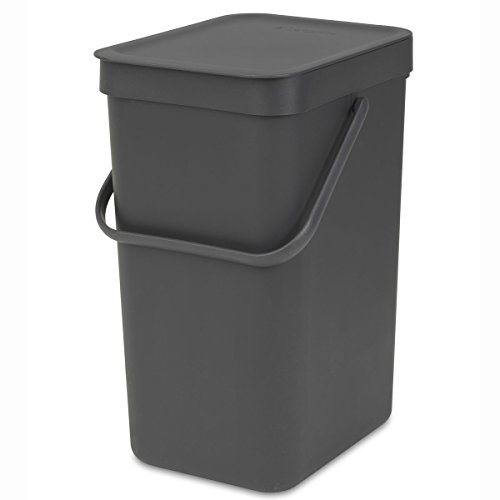 Brabantia Poubelle Sort & Go 16L (Gris Foncé) – Système de tri des déchets avec poignée de transport, couvercle amovible et à ouverture permanente –...