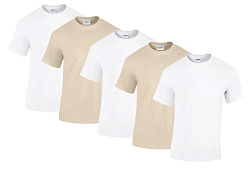 Gildan 5 Stück Heavy Cotton T-Shirt Herren Shirt S - 3XL Schwarz Weiß (L, 3Weiss/2Sand)