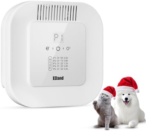 EEland Cat Litter Deodorizer – 99% Odor Removal, Ozone Air Purifier for Pets, Strong Odor Eliminator for Litter Box, Toilet, Closet, Cabinet, Shoe, Garage (White)