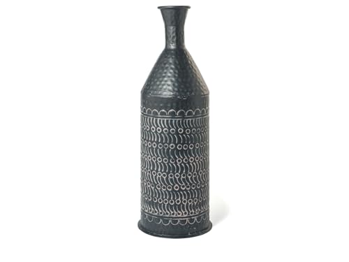 H&H Vaso Chennai In Alluminio Decorato Inciso A Texture Colore Nero Cm 19X57