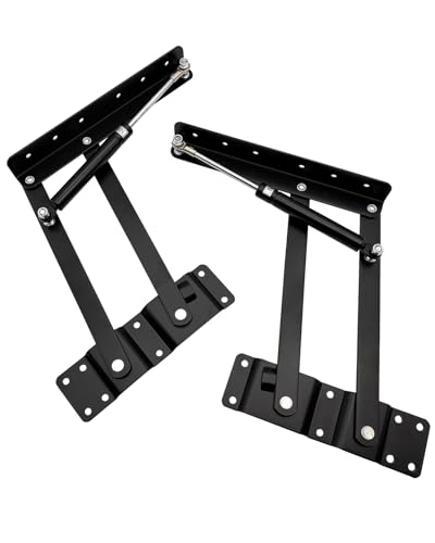 Li-TianFeng 2 PCS Folding Lift Up Top Coffee Table Hinge with Screws, 80N Folding Hinge Rack Mechanism Bracket Lifting Frame Desk, Gas Hydraulic, Black