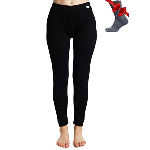 Merino Wool Base Layer Womens Leggings 100% Merino Thermal Underwear Pants for Women Lightweight, Midweight, Heavyweight + Wool Socks