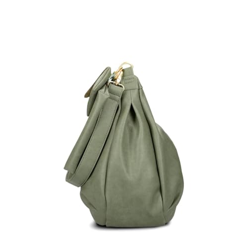 Zwei Damen Shopper LOLA LO140 erweiterbare Schultertasche mit Reißverschluss (16-18 Liter) 3-teiliges Set Umhängetasche mit Geldbeutel & Schlüsselanhänger, große XL Damen Handtasche (eucalyptus)