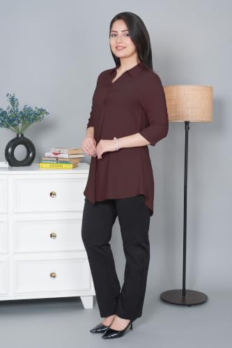 Image of Mlada Rayon Flare Top for Women | 3 /4th Sleeve Regular Fit and Flare Top | Women Office Tops Tunic | Western Long Shirt Top for Women | Shirt Collar Top for Women | Rayon Tunic Tops for Women Western