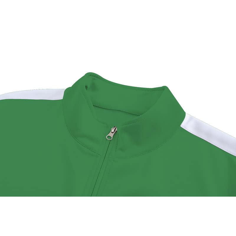 Męski dres na co dzień, kontrastowe paski, zamek błyskawiczny, spodnie sportowe, spodnie do biegania, na siłownię, odzież sportowa, 2-częściowy, z kieszeniami na zamek błyskawiczny, ZIELONY, L