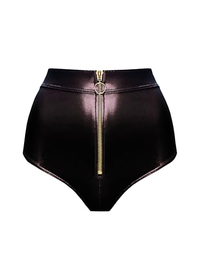 LOVE YOU SEXY Damen Kunstleder Höhe Taille Unterhosen mit Reißverschluss, Rosa Rötchen Unterhosen, XL