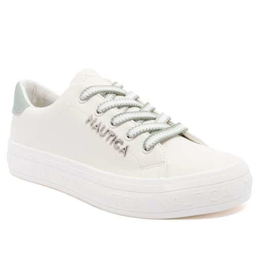 Image of Nautica Women's Fashion Sneaker, Classic Low-Top Lace-Up Casual Shoe with Metal Side Logo and Soft Cushioned Comfort for Everyday Wear