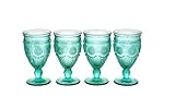 Pioneer Woman Adeline 12-Ounce Footed Turquoise Glass Goblets, Set of 4