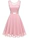 BeryLove Damen Spitzenkleid Brautjungfer Elegant Party Knielang Cocktailkleid Chiffon Ärmellos BLP7005 B-Pink-S