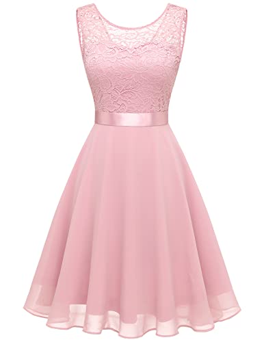 Berylove Damen Spitzenkleid Brautjungfer Elegant Party Knielang...