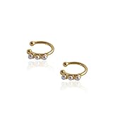 Faux Pearl Crown Cuffs Clip on Earrings for Women Teen Girls 925 Sterling Silver 14K Yellow Gold Plated Charm Hoop Cartilage Crawler Climber Cute Bead Wrap Non Piercing Ear Hypoallergenic Jewelry Gift
