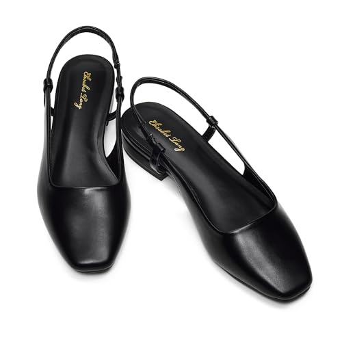 Elisabet Tang Women's Slingback Flats Closed Square Toe 1 Inch Slip-on Work Party Wedding Prom Casual Dressy Comfortable Flats4