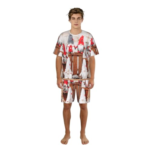 Pyjama court homme Père Noël en coton léger pour l'été et la maison