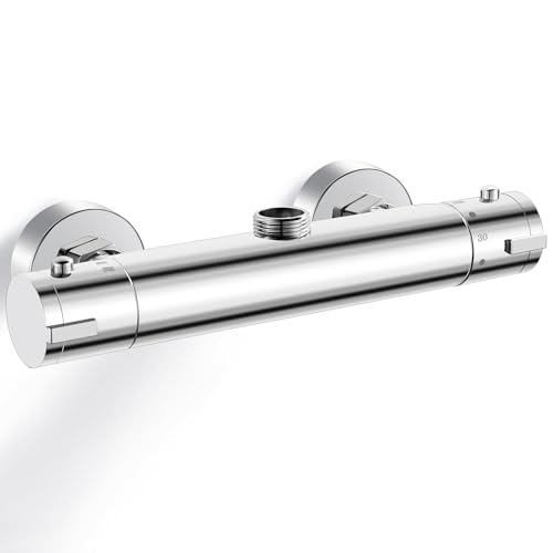 Thermostatic Shower Mixer Top Outlet G3/4, Brass Thermostatic Bar Shower Mixer Valve Anti Scald Tap, Hot & Cold Water Mixer Constant Temperature Control for Bathroom, TOP 3/4 BSP (26mm)