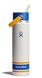 Hydro Flask Water Bottle - Insulated Stainless Steel - Wide Mouth Flex Straw Lid, Non Spill, Leakproof and Refillable in 24 Oz Campus Ivory