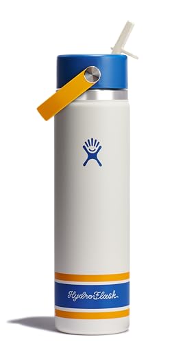Image of Hydro Flask Water Bottle - Insulated Stainless Steel - Wide Mouth Flex Straw Lid, Non Spill, Leakproof and Refillable in 24 Oz Campus Ivory