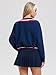 Womens Sweatsuits 2 Piece Set Color Block V Neck Sweatshirts High Waisted Tennis Long Sleeve Tops Running Golf Tracksuits Skirts Sets, Navy, S