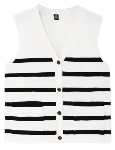Totatuit Women's Sweater Vests Striped Lightweight Knit Tank Top Trendy Sweater Vest for Women with Pockets