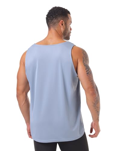 Hovsiyla 5 Pack Mens Running Sport Tank Tops Dry Fit Gym Wicking Athletic Mesh Breathable Cool Workout Sleeveless Shirts Black/Navy Blue/Azure/Grey/Army Green Large thumb #1