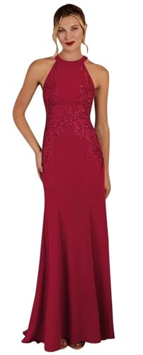 Image of KDTM Satin Lace Mother of The Bride Dresses Long Halter Sleeveless Formal Dresses for Women Wedding Guest
