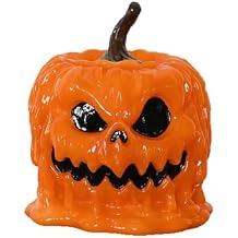 Bowl with Lid - Melting Pumpkin & Skull Dual-Design Resin Snack Holder - Durable Trick-or-Treat Tray Decor