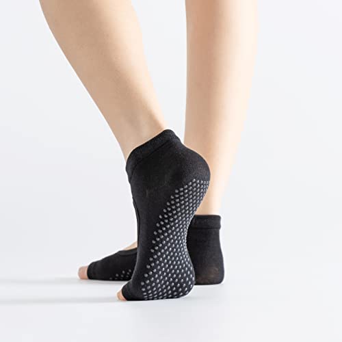 Image of Yoga Pilates Toe Socks Toeless Socks with Grips for Women Non Slip Cushioned Low Cut Ankle Socks for Dance