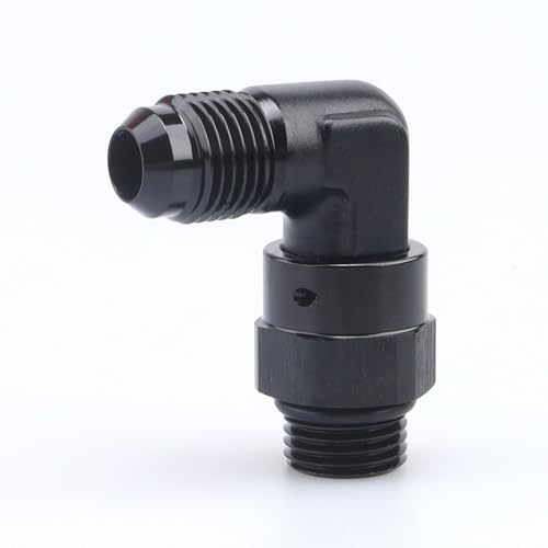 Image of AC PERFORMANCE Black Aluminum 90 Degree -6 AN Male Flare to 9 /16 inch-18 ORB O Ring Port Swivel Fitting Adapter