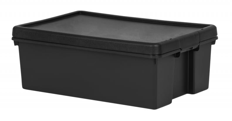 36L Heavy Duty Storage Boxes with Lids, 100% Recycled Plastic, Stackable Nestable Durable Strong Lid snaps into place and features holes to add tie-wraps for added security for Home & Office Storage โ image 1
