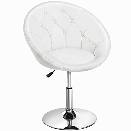 Yaheetech Round Tufted Back Chair Contemporary Height Adjustable Vanity Chair 360° Swivel Accent