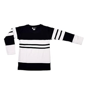 Trendy Tots Pure Cotton Boys Casual Full Sleeve T-Shirt with Round Neck & Striped Pattern (Dark Blue & White)